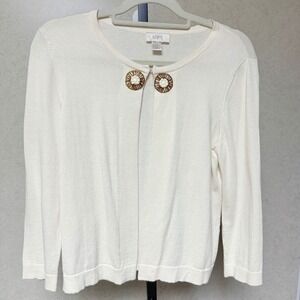 LOFT Size Small Womens Cardigan Ivory Cotton Embellished Librarian‎  Sweater